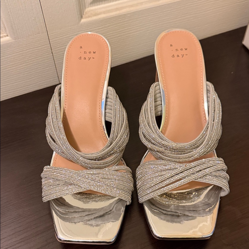 a new day Silver Braided Beaded Slide Sandals